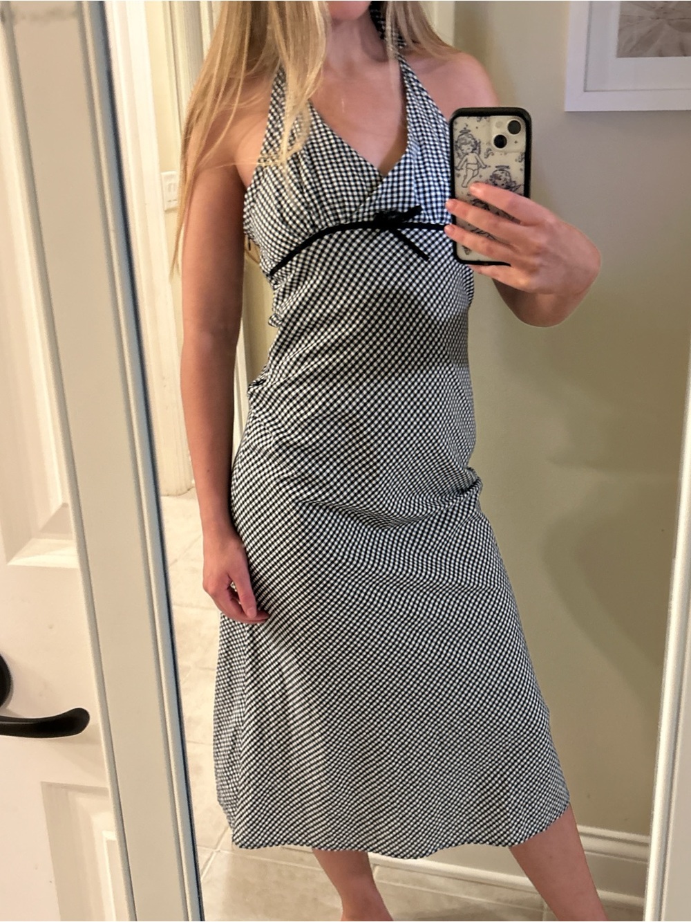 Kimchi Blue Black & White Patterned Halter Midi Dress